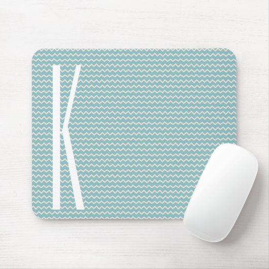 Monogram op Retro Blue Mini Chevron Patroon Muismat (Met muis)