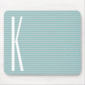 Monogram op Retro Blue Mini Chevron Patroon Muismat (Voorkant)