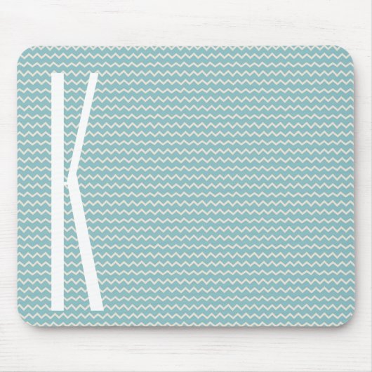 Monogram op Retro Blue Mini Chevron Patroon Muismat (Voorkant)