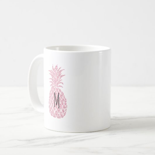 Monogram op roze ananas koffiemok (Voorkant links)