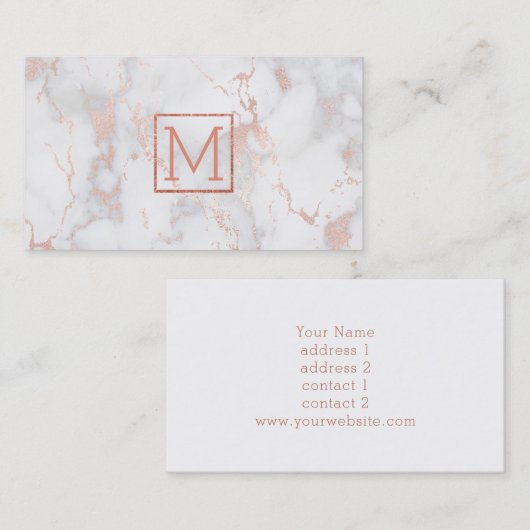 Monogram op roze marmer visitekaartje (Voorkant / Achterkant)