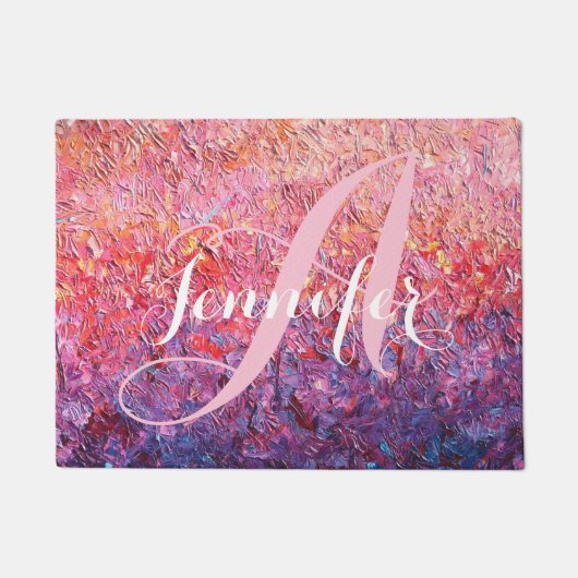 Monogram op roze Paars Roos Abstract Deurmat (Voorkant)
