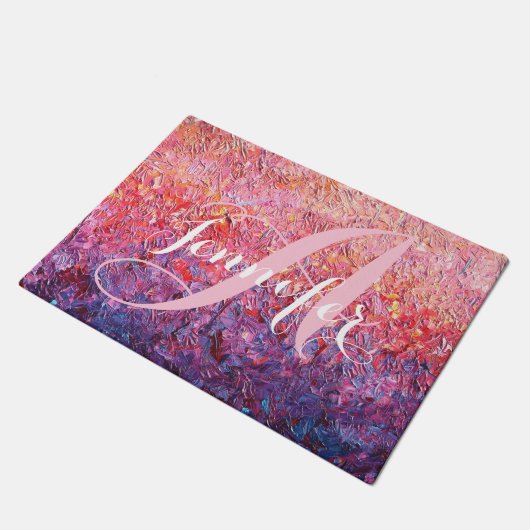 Monogram op roze Paars Roos Abstract Deurmat (Schuin)