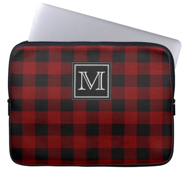 Monogram op Rugged Red en Black Plays Laptop Sleeve (Voorkant)