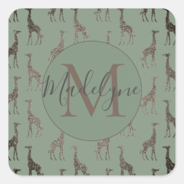 Monogram op Sage Green gepersonaliseerd Vierkante Sticker