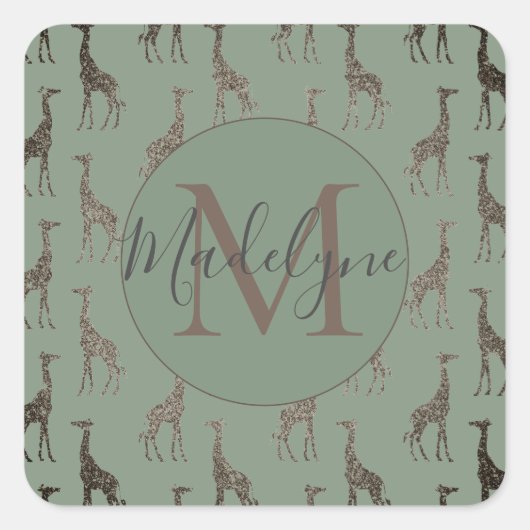Monogram op Sage Green gepersonaliseerd Vierkante Sticker (Voorkant)