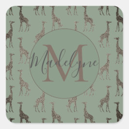 Monogram op Sage Green gepersonaliseerd Vierkante Sticker
