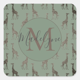 Monogram op Sage Green gepersonaliseerd Vierkante Sticker
