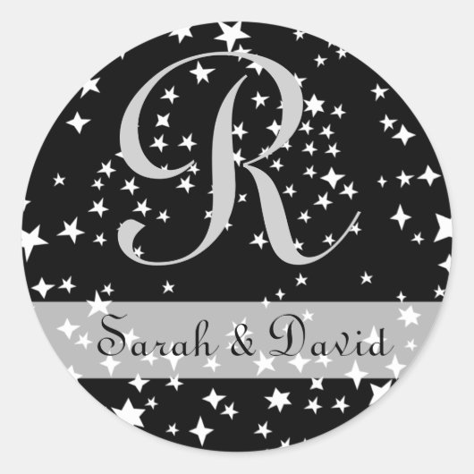 Monogram op ster gevulde achtergrond ronde sticker (Voorkant)