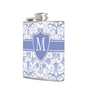 Monogram op stijlvol blauw periwinkle patroon heupfles (Links)