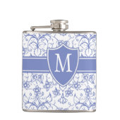 Monogram op stijlvol blauw periwinkle patroon heupfles (Voorkant)