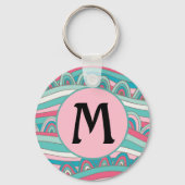 Monogram op trendy golvende achtergrond sleutelhanger (Voorkant)