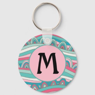 Monogram op trendy golvende achtergrond sleutelhanger