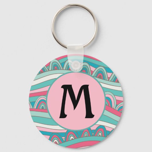 Monogram op trendy golvende achtergrond sleutelhanger (Voorkant)