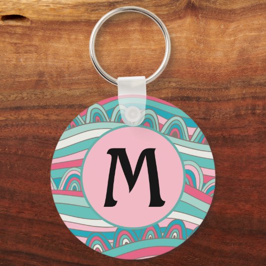 Monogram op trendy golvende achtergrond sleutelhanger (Voorkant)