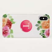 Monogram op Waterverf Floral iPhone X Hoesje (Achterkant (horizontaal))