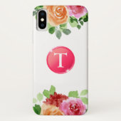 Monogram op Waterverf Floral iPhone X Hoesje (Achterkant)