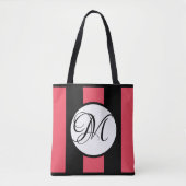 MONOGRAM op WHITE met WATERMELON & BLACK Stripes Tote Bag (Voorkant)