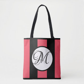 MONOGRAM op WHITE met WATERMELON & BLACK Stripes Tote Bag