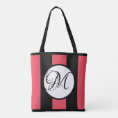 MONOGRAM op WHITE met WATERMELON & BLACK Stripes Tote Bag (Achterkant)