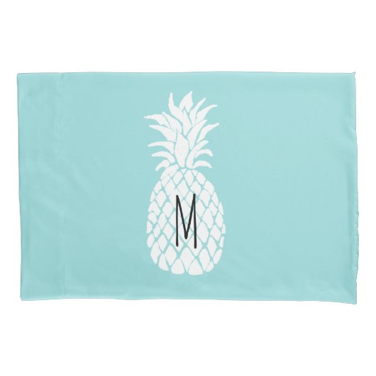 Monogram op witte ananas ontwerp kussensloop (Voorkant)