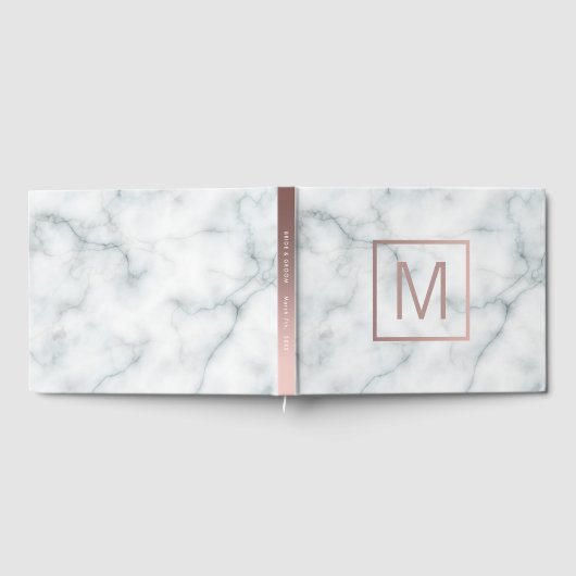 monogram op witte marmer gastenboek (Volledig)