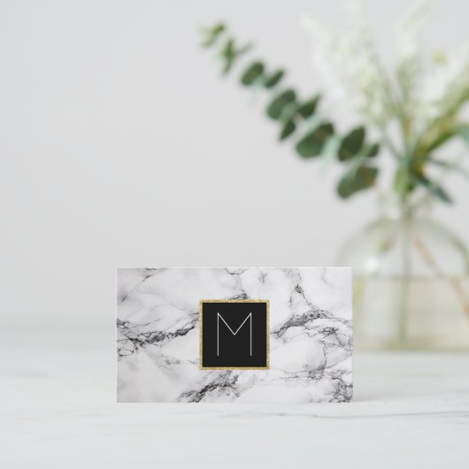 monogram op witte marmer visitekaartje (Staand voorkant)