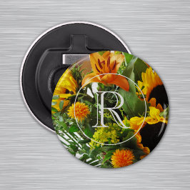 Monogram op Zonnebloem 2,25-in Magneet Flesopener Button Flesopener