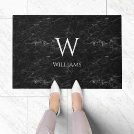 Monogram op zwart marmeren moderne elegante witte  deurmat