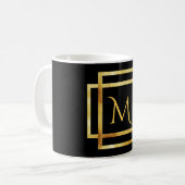 Monogram op zwart met faux gold art deco lijst koffiemok (Voorkant links)