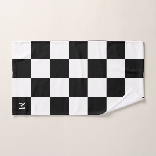 Monogram op zwart-wit gecheckt patroon bad handdoek (Handdoek)