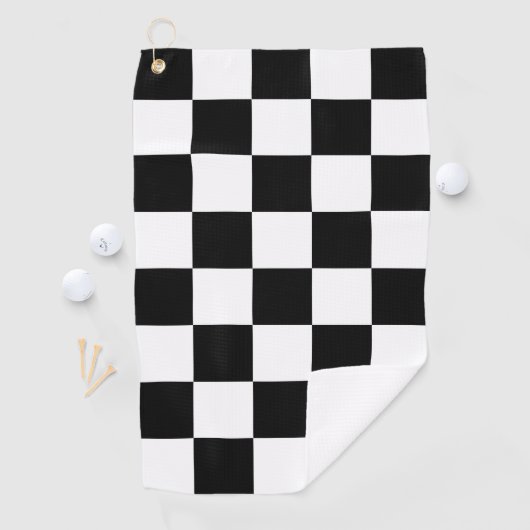 Monogram op zwart-wit gecheckt patroon golfhanddoek (Insitu)