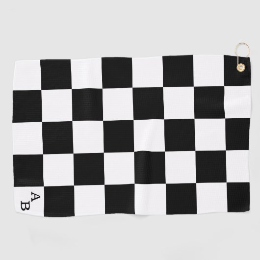 Monogram op zwart-wit gecheckt patroon golfhanddoek (Horizontaal)