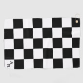 Monogram op zwart-wit geruit patroon golfhanddoek (Horizontaal)