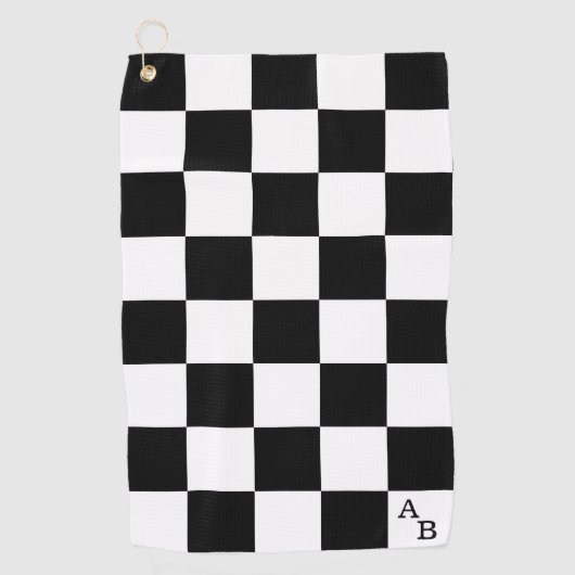 Monogram op zwart-wit geruit patroon golfhanddoek (Voorkant)