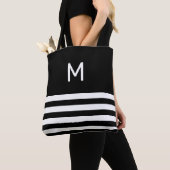 Monogram op zwart-wit gestreept tote bag (Dichtbij)
