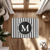 Monogram op zwart-wit gestreepte banen deurmat