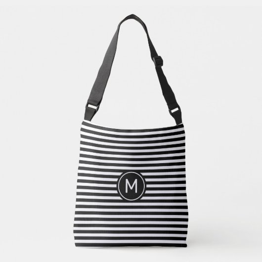 Monogram op zwart-wit gestreepte crossbody tas (Voorkant)