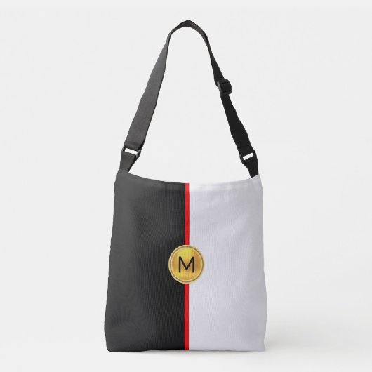 Monogram op zwart-wit met rode lijn crossbody tas (Voorkant)