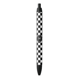 Monogram op zwart-wit schaakbordpatroon zwarte inkt pen