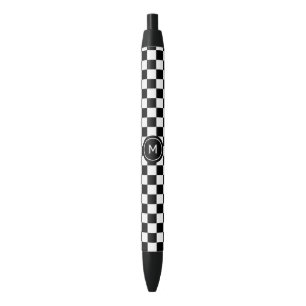Monogram op zwart-wit schaakbordpatroon zwarte inkt pen