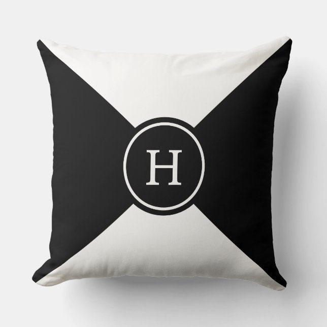Monogram op zwart-witte geometrische vorm kussen (Voorkant)