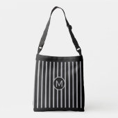 Monogram op zwart & zilver grijs, verticaal gestre crossbody tas (Achterkant)