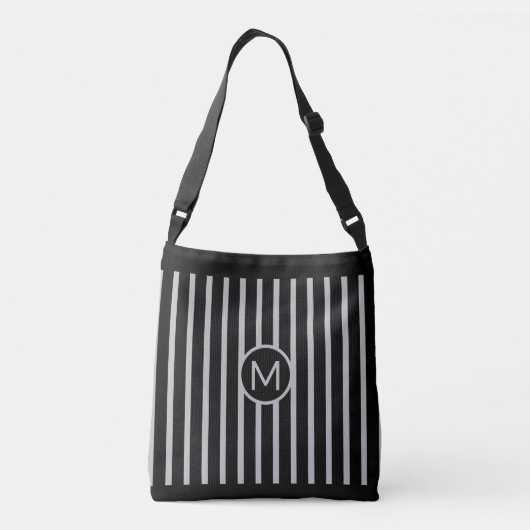 Monogram op zwart & zilver grijs, verticaal gestre crossbody tas (Achterkant)