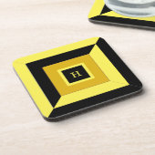 Monogram op zwarte en gele geometrische vorm bier onderzetter (Linkerzijde)