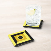 Monogram op zwarte en gele geometrische vorm bier onderzetter (Rechterzijde)