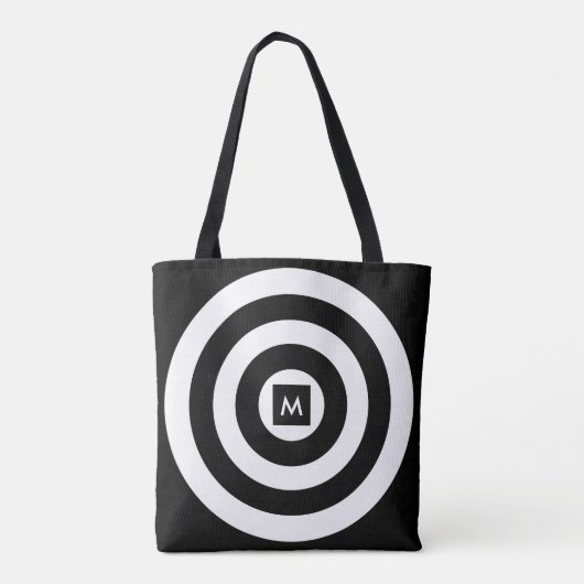 Monogram op zwarte en witte cirkels tote bag (Achterkant)
