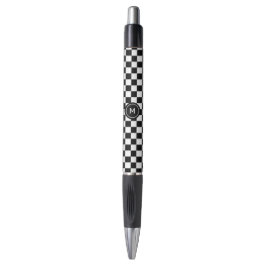 Monogram op zwarte en witte schaakpatroon pen