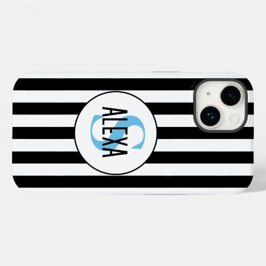 Monogram op zwarte en witte strepen Case-Mate iPhone case (Achterkant (horizontaal))