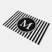 Monogram op zwarte en witte strepen deurmat (Schuin)